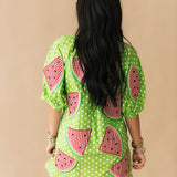Green & White Polka Dot Watermelon Button Up Dress | Queen Of Sparkles