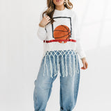 White Basketball Net Fringe Sweater | Queen Of Sparkles