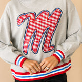 Licensed Ole Miss Grey Gingham Mascot Mock Neck Sweatshirt | Queen Of Sparkles