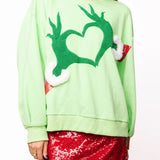 Green Grinch Heart Hands Sweatshirt | Queen Of Sparkles