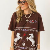 Floral Horse Pattern Merch Tee | Nutmeg