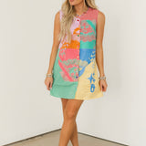 Colorblock Gingham Queen Card Logo Button Up Cotton Tank Dress | Queen Of Sparkles