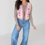 Embroidered Corduroy Floral Vest | Ecru