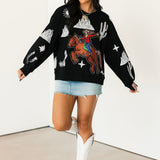 Black & White Multi Bucking Cowgirl Sweatshirt | Queen Of Sparkles