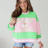 Green & Pink Stripe Pickle Ball Sweatshirt | Queen Of Sparkles