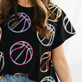 Black Multi Outlined Basketball Tee