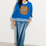 Royal Blue Jeweled Basketball Sweatshirt | Queen Of Sparkles