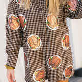 Brown Plaid Turkey On Plates Button Up Romper | Queen Of Sparkles