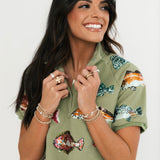 Green Multi Fish Henley Top | Queen Of Sparkles