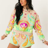 Beige & Neon Paisley Print Sweatshirt | Queen Of Sparkles