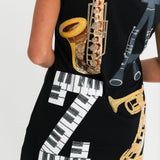 Black 'JAZZ' Instrument Tank Dress | Queen Of Sparkles