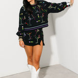 Black Multi Rainbow Trim Martini Sweatshirt | Queen Of Sparkles