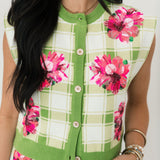 Green Plaid Azalea Button Up Tank Sweater | Queen Of Sparkles