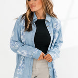 Airbrushed Blossom Denim Shirt | Sky Blue Indigo