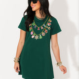 Bright Green Christmas Necklace Tee Dress | Queen Of Sparkles