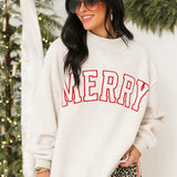 Merry Embroidered Mock Neck Sweatshirt | Gray