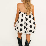 Strapless Bubble Mini Dress | Cream Polka Dot