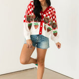 Red & White Checkered Strawberry Button Up Cardigan | Queen Of Sparkles