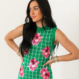 Green & White Checkered Pink Azalea Knit Midi Dress | Queen Of Sparkles