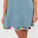 Floral Trim Denim Tank Dress | Queen Of Sparkles