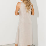 Beige Full Rhinestone Active Midi Dress | Queen Of Sparkles