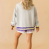 Licensed LSU Grey Gingham Mascot Mock Neck Sweatshirt | Queen Of Sparkles