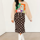 Bold Polka Dot Midi Skirt | Chocolate