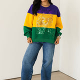 Purple, Yellow & Green Striped Queen Card Sweatshirt | Queen Of Sparkles