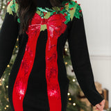 Sequin Wreath With Bow Knit Midi Dress | Queen Of Sparkles