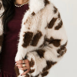 Faux Fur Jacket | Cow Print