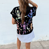 Black & Multi Dancing Skeleton Tee | Queen Of Sparkles