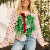 Light Pink & Red Polka Dot Wreath Neck Knit Sweater | Queen Of Sparkles