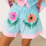 Pink & Blue Striped Cinco Flowers Short | Queen Of Sparkles