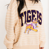 Licensed LSU Beige Stripe Vintage Team Sweater | Queen Of Sparkles