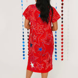 Red, White & Blue Groovy Star Midi Tee Dress | Queen Of Sparkles