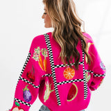 Hot Pink Black White Checker Fruit Sweater | Queen Of Sparkles