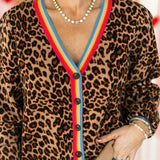 Leopard Stripe Sweater Cardigan | Black