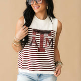 Licensed Texas A&M Mascot Striped Knit Tank | Queen Of Sparkles