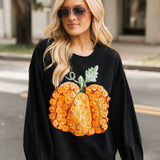 Black & Orange Flower Sequin Pumpkin Sweatshirt | Queen Of Sparkles