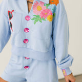 Dusty Blue Henley Jewel Button Short | Queen Of Sparkles