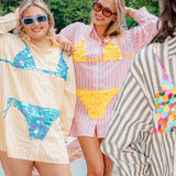 Yellow Striped Aqua Paillette Bikini Tunic | Queen Of Sparkles