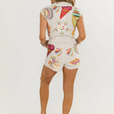 Tan Stripe Multi Shell Tie Collar Romper | Queen Of Sparkles
