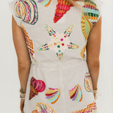 Tan Stripe Multi Shell Tie Collar Romper | Queen Of Sparkles