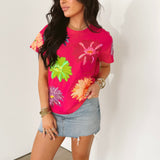 Hot Pink Multi Flower Tee | Queen Of Sparkles