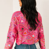 Hot Pink Multi Groovy Heart Tie Up Sweater | Queen Of Sparkles