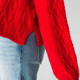 Cropped Cable Knit Sweater | Red