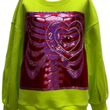 Lime Green Grinch Heart Xray Sweatshirt | Queen Of Sparkles