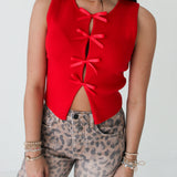 Red Bow Sweater Top