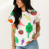 White Multi Bandana & Gingham Print Veggie Tee | Queen Of Sparkles