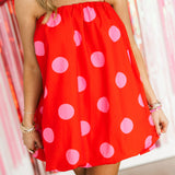 Strapless Bubble Mini Dress | Red Polka Dot